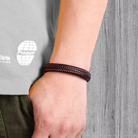 Braided Black & Red Leather Men’s Bracelet
