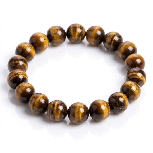 Genuine Tiger's Eye Sphere Bracelet with Deep Gold Bands